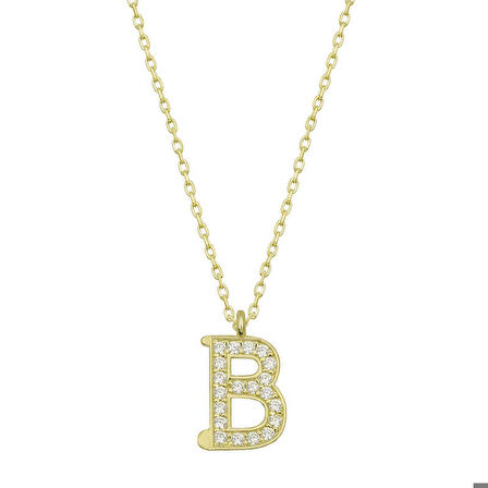 Ebuz Gümüş Gold B Harfi Kadın Kolye