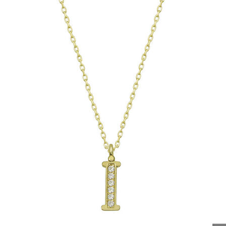 Ebuz Gümüş Gold İ Harfi Kadın Kolye