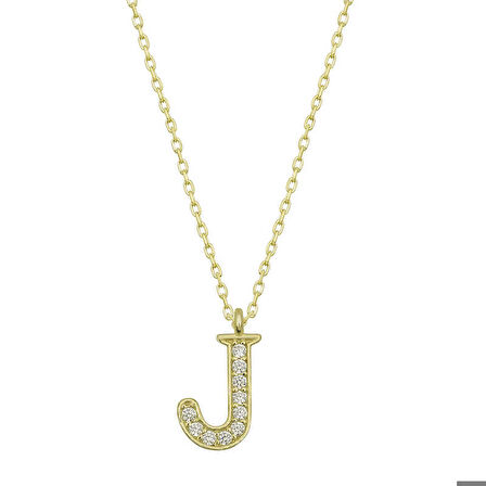 Ebuz Gümüş Gold J Harfi Kadın Kolye