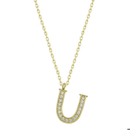 Ebuz Gümüş Gold U Harfi Kadın Kolye