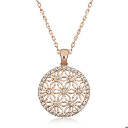 Ebuz Gümüş Rose Beyaz Taşlı Yaşam Çiçeği Kadın Kolye