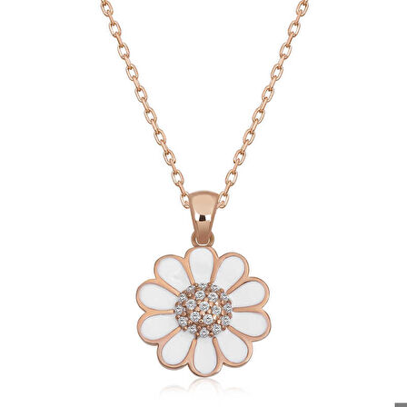 Ebuz Gümüş Rose Papatya Kadın Kolye