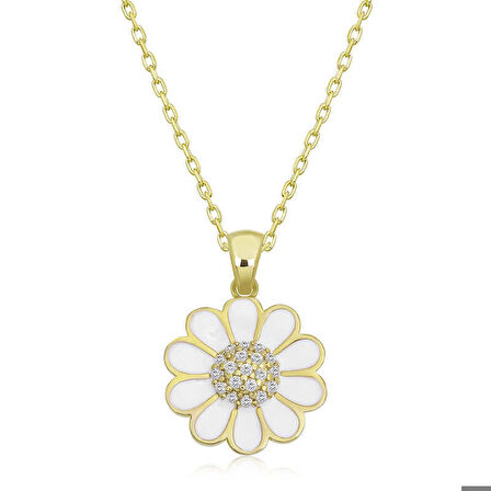 Ebuz Gümüş Gold Papatya Kadın Kolye