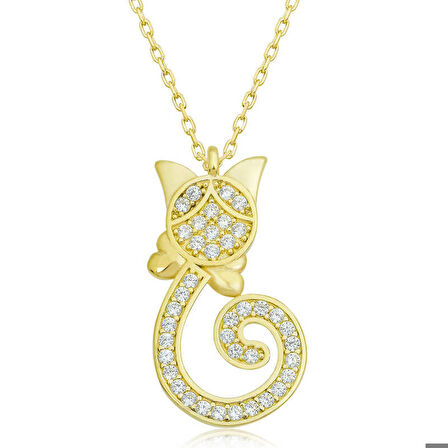Ebuz Gümüş Gold Kedi Kadın Kolye