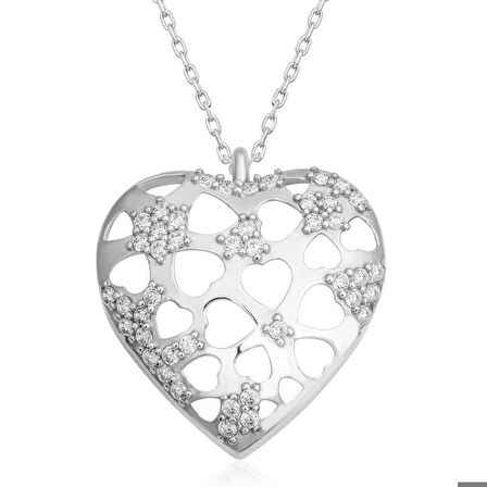 Ebuz Gümüş Bombeli Kalp Kadın Kolye