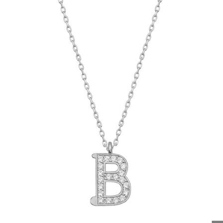 Ebuz Gümüş Rodyum B Harfi Kadın Kolye