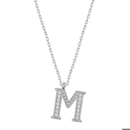 Ebuz Gümüş Rodyum M Harfi Kadın Kolye