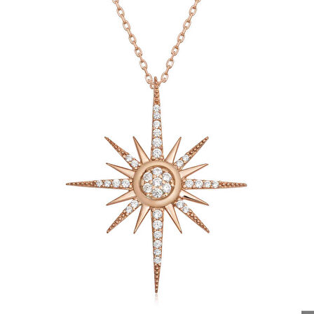 Ebuz Gümüş Rose Kutup Yıldızı Kadın Kolye