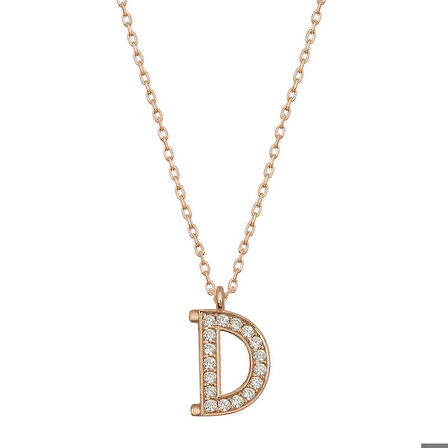 Ebuz Gümüş Rose D Harfi Kadın Kolye