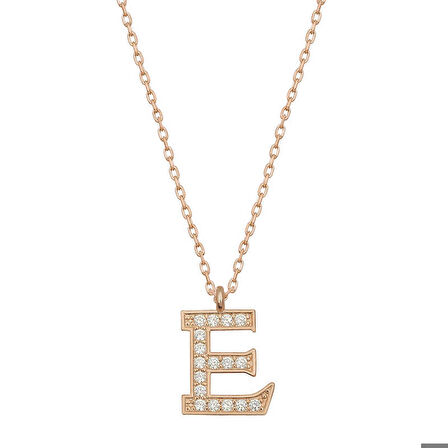 Ebuz Gümüş Rose E Harfi Kadın Kolye