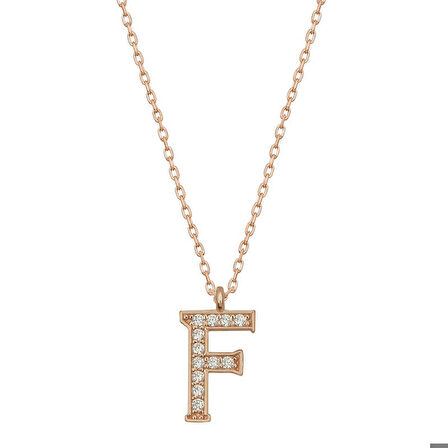Ebuz Gümüş Rose F Harfi Kadın Kolye