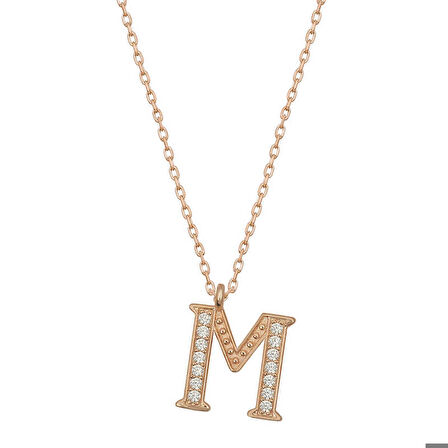 Ebuz Gümüş Rose M Harfi Kadın Kolye