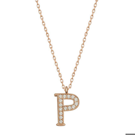 Ebuz Gümüş Rose P Harfi Kadın Kolye