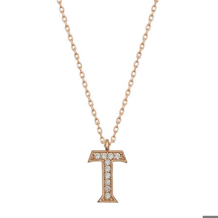 Ebuz Gümüş Rose T Harfi Kadın Kolye