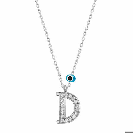Ebuz Gümüş Nazar Rodyum D Harfi Kadın Kolye