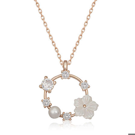 Ebuz Gümüş Rose Manolya Çiçeği Kadın Kolye