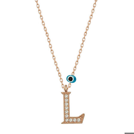 Ebuz Gümüş Nazar Rose L Harfi Kadın Kolye