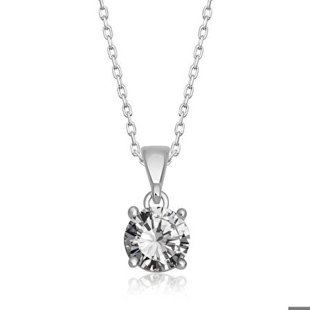 Ebuz Gümüş Yuvarlak Zirkon Taşlı Kadın Kolye