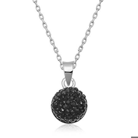 Ebuz Gümüş Siyah Kristal Taşlı Kadın Kolye