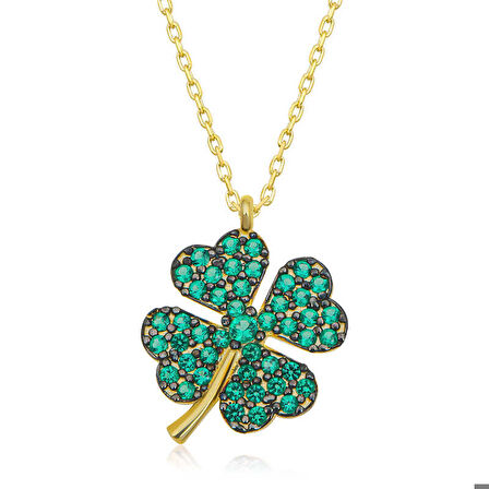 Ebuz Gümüş Gold Dört Yapraklı Yonca Kadın Kolye