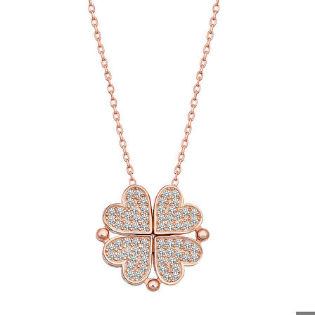 Ebuz Gümüş Rose Kalpli Açılabilen Yonca Kadın Kolye