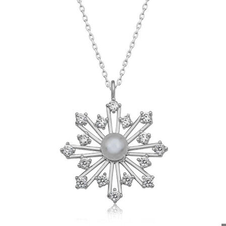 Ebuz Gümüş İncili Kar Tanesi Kadın Kolye