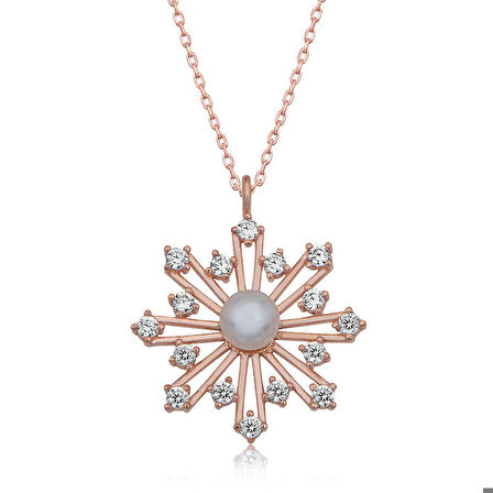 Ebuz Gümüş Rose İncili Kar Tanesi Kadın Kolye