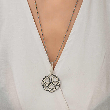 Ebuz Gümüş Kazaziye Örgü Kadın Kolye