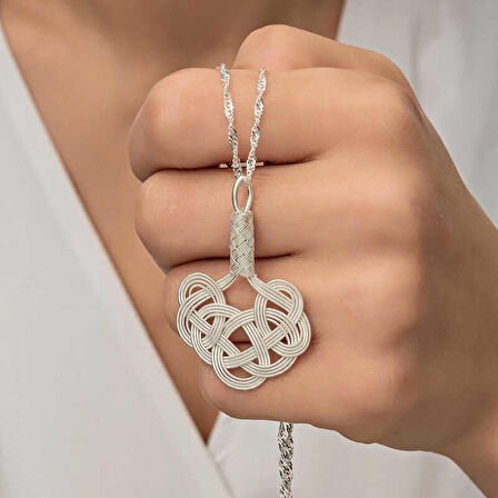 Ebuz Gümüş Kazaziye Örgü Kadın Kolye