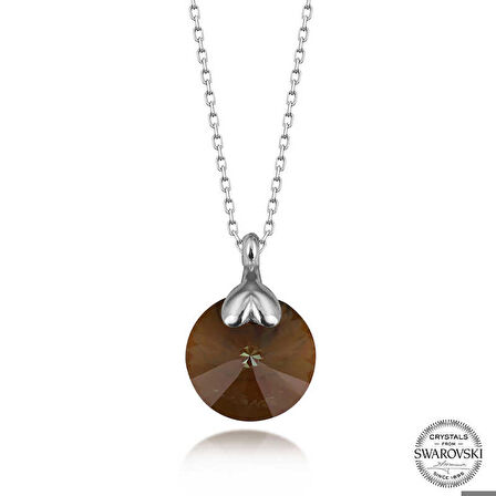 Ebuz Swarovski Crystal Kahverengi Taşlı Gümüş Kadın Kolye