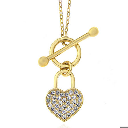 Ebuz Gümüş Gold Sallantılı Kalp Kadın Kolye