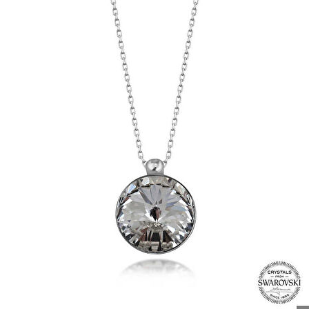 Ebuz Swarovski Crystal Taşlı Çerçeveli Gümüş Kadın Kolye