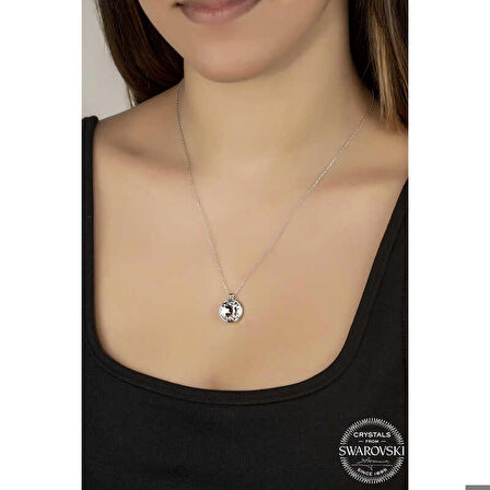 Ebuz Swarovski Crystal Taşlı Çerçeveli Gümüş Kadın Kolye
