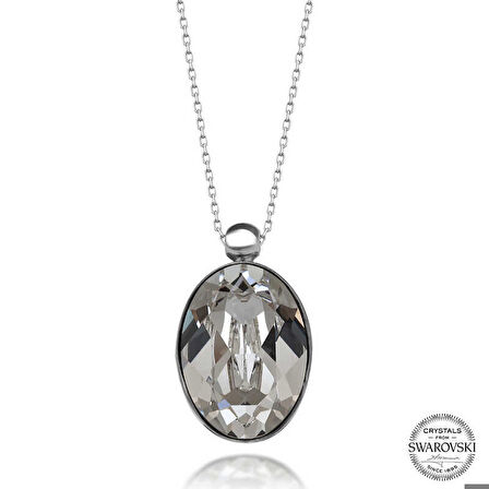 Ebuz Swarovski Crystal Taşlı Oval Gümüş Kadın Kolye