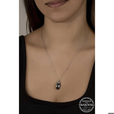 Ebuz Swarovski Crystal Taşlı Özel Kesim Gümüş Kadın Kolye