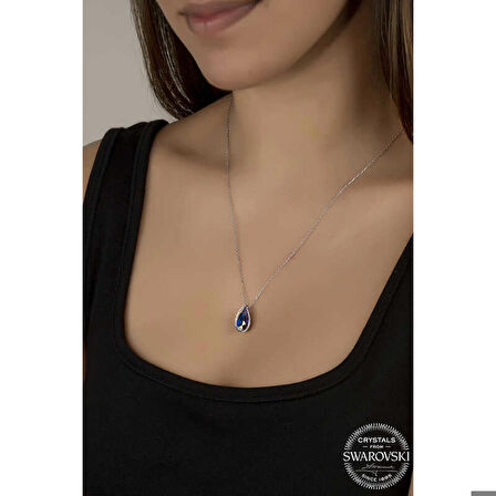 Ebuz Swarovski Crystal Taşlı Damla Gümüş Kadın Kolye