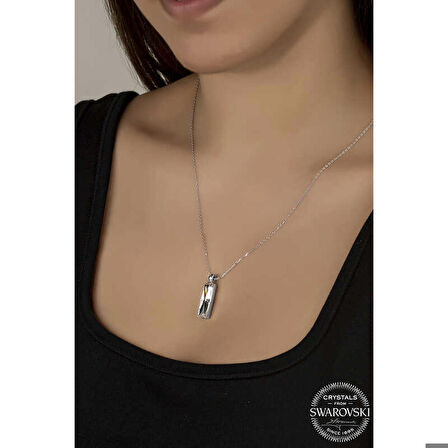 Ebuz Swarovski Crystal Taşlı Baget Gümüş Kadın Kolye