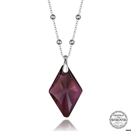 Ebuz Swarovski Crystal Taşlı Ametist Top Zincir Gümüş Kadın Kolye