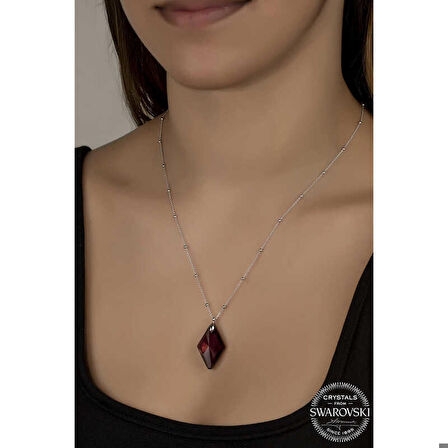 Ebuz Swarovski Crystal Taşlı Ametist Top Zincir Gümüş Kadın Kolye