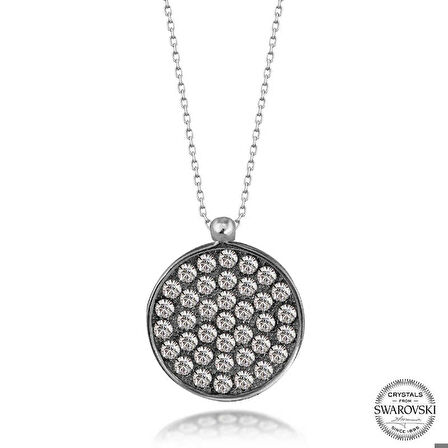 Ebuz Swarovski Crystal Taşlı Yuvarlak Gümüş Kadın Kolye