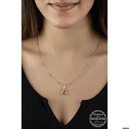Ebuz Swarovski Crystal Taşlı Ametist Top Zincir Gümüş Kadın Kolye