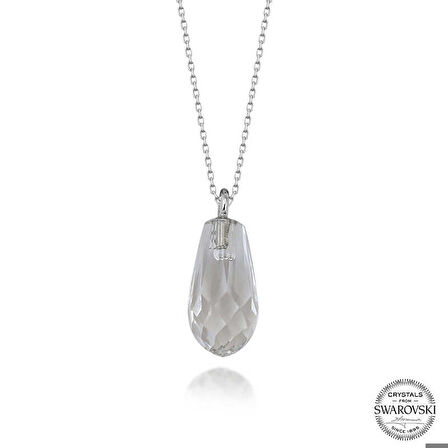 Ebuz Swarovski Crystal Taşlı Drop Kesim Gümüş Kadın Kolye