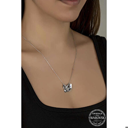 Ebuz Swarovski Crystal Taşlı Kuğu Gümüş Kadın Kolye