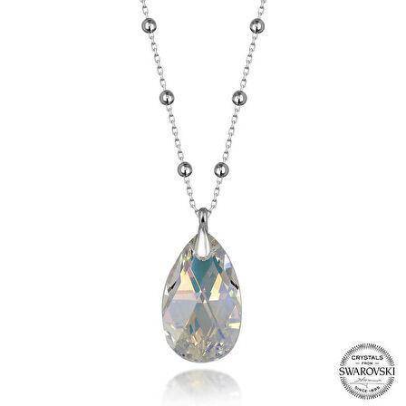 Ebuz Swarovski Crystal Taşlı Top Zincir Damla Gümüş Kadın Kolye