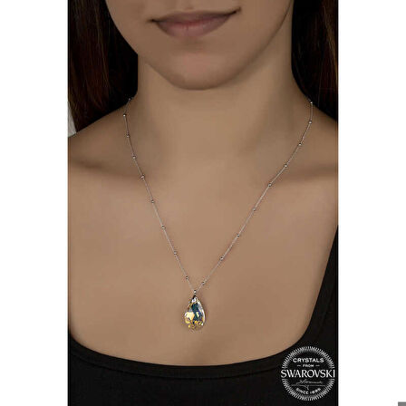 Ebuz Swarovski Crystal Taşlı Top Zincir Damla Gümüş Kadın Kolye