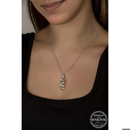 Ebuz Swarovski Crystal Taşlı Salkım Gümüş Kadın Kolye