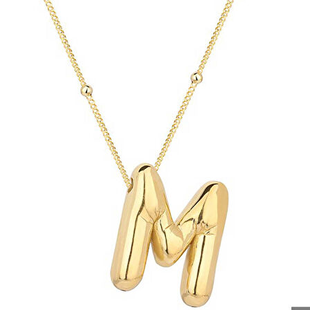 Ebuz Gümüş Gold Balon M Harfi Kadın Kolye