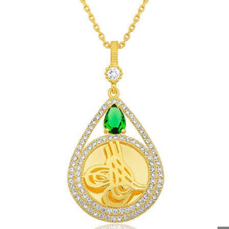 Ebuz Gümüş Gold Kaplama Damla Tuğralı Kadın Kolye