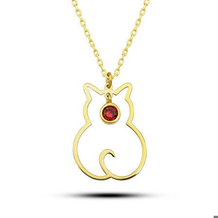 Ebuz Gümüş Ocak Ayı Doğum Taşı Kedi Kadın Kolye
