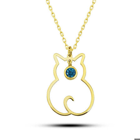 Ebuz Gümüş Aralık Ayı Doğum Taşı Kedi Kadın Kolye